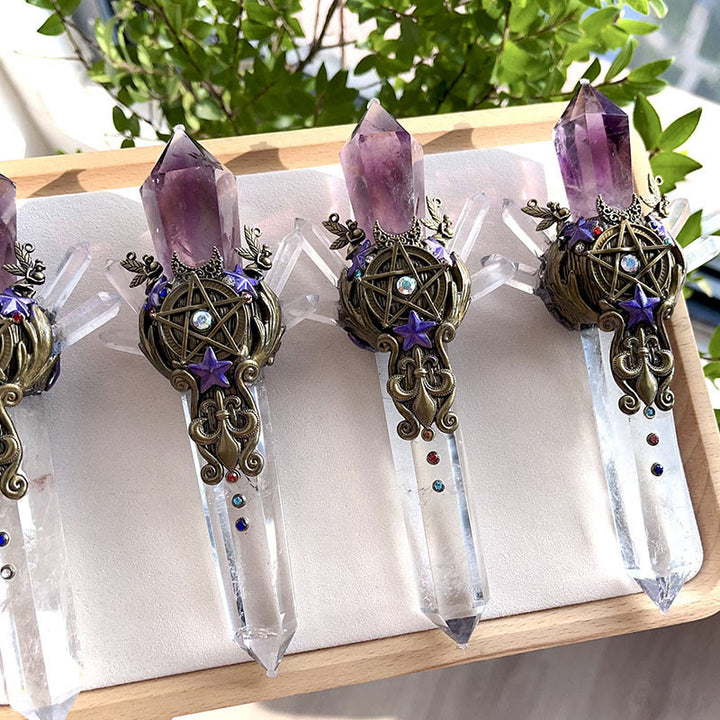 Baguette décorative Olivenorma en améthyste naturelle et quartz clair - image 2