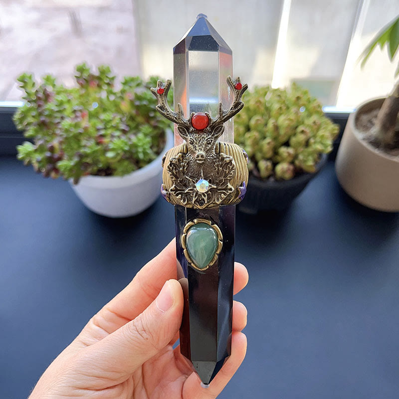 Baguette magique en cristal naturel Olivenorma - Décoration en pierre précieuse - Quartz clair et obsidienne - Style n° 01 - image 1