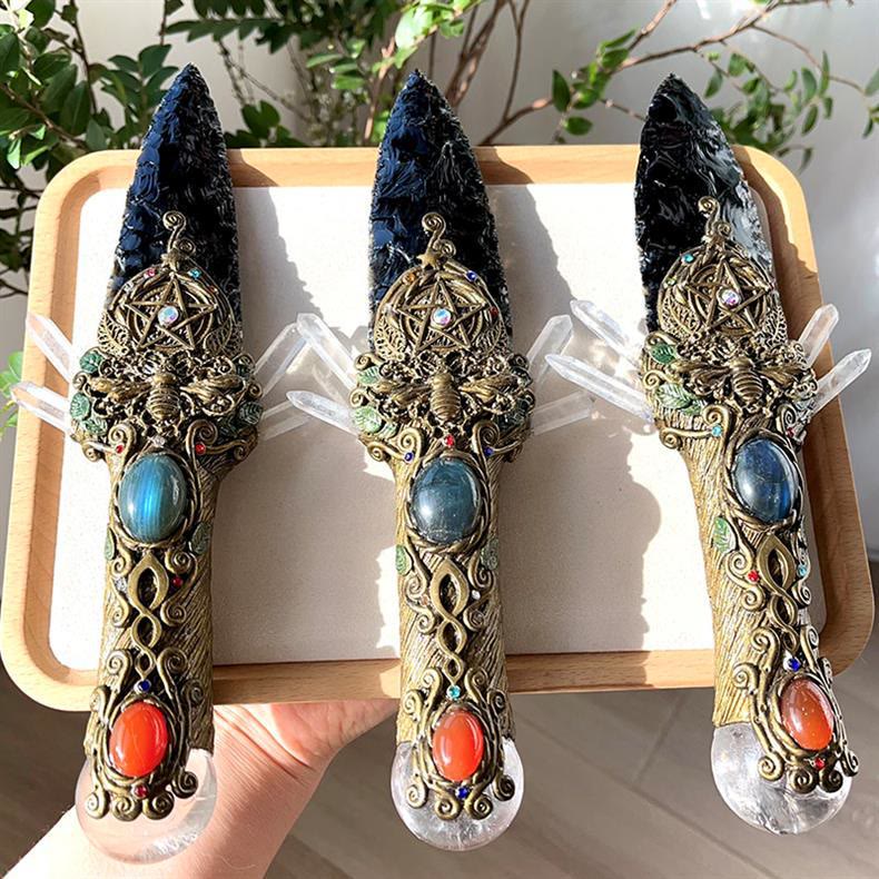 Baguette poignardée en cristal naturel d'obsidienne Olivenorma, pierre précieuse décorative - Obsidienne - Cinq pièces - image 0