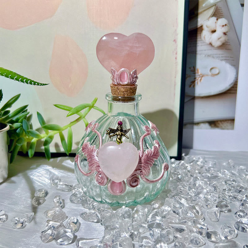 Porte-clés en cristal naturel Olivenorma pour bouteille magique, pierre précieuse décorative - Quartz rose - Cœur - image 3