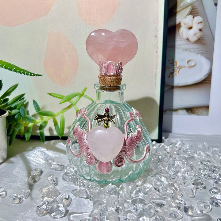 Porte-clés en cristal naturel Olivenorma pour bouteille magique, pierre précieuse décorative - Quartz rose - Cœur - image 3