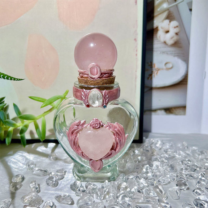 Porte-clés en cristal naturel Olivenorma pour bouteille magique, pierre précieuse décorative - Quartz rose - Sphère - image 2