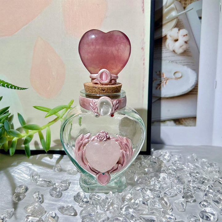 Porte-clés en cristal naturel Olivenorma pour bouteille magique, pierre précieuse décorative - Fluorine - Cœur - image 6