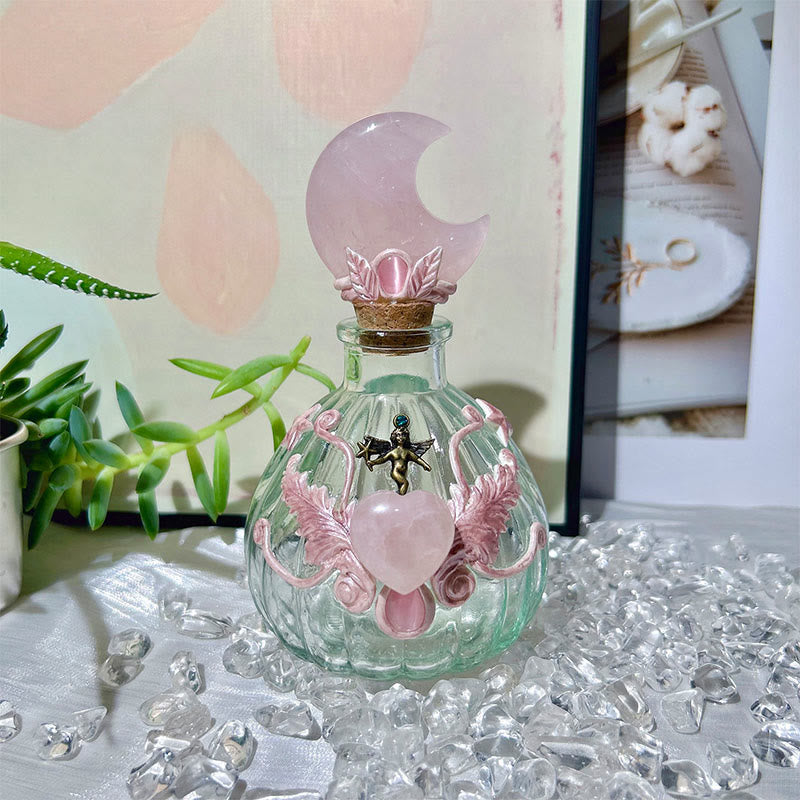 Porte-clés en cristal naturel Olivenorma pour bouteille magique, pierre précieuse décorative - Quartz rose - Lune - image 4