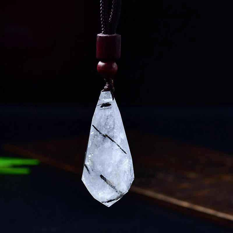 Collier pendentif en pierre naturelle brute Olivenorma en forme de larme - Quartz rutile noir - image 19