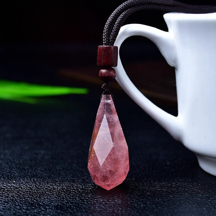 Collier pendentif en pierre naturelle brute Olivenorma en forme de larme - Quartz fraise - image 5