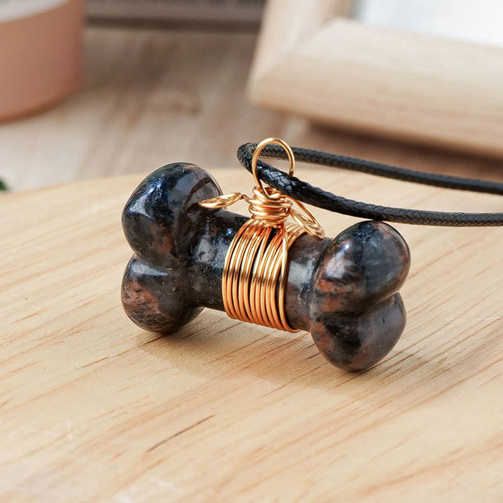 Collier pendentif Olivenorma en pierre naturelle, cristal et os - Labradorite - image 9