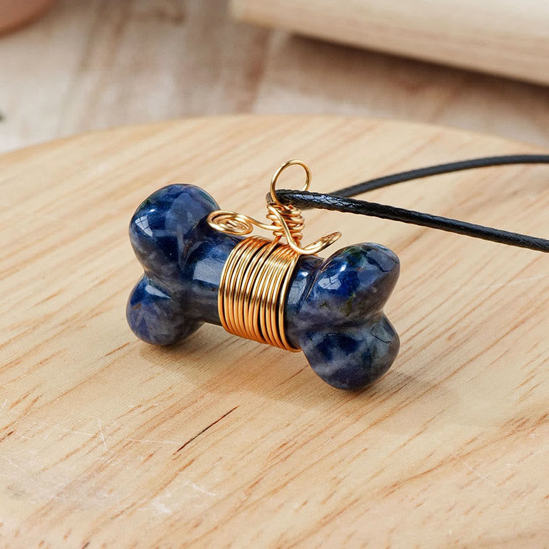 Collier pendentif Olivenorma en pierre naturelle, cristal et os - Sodalite bleue - image 7