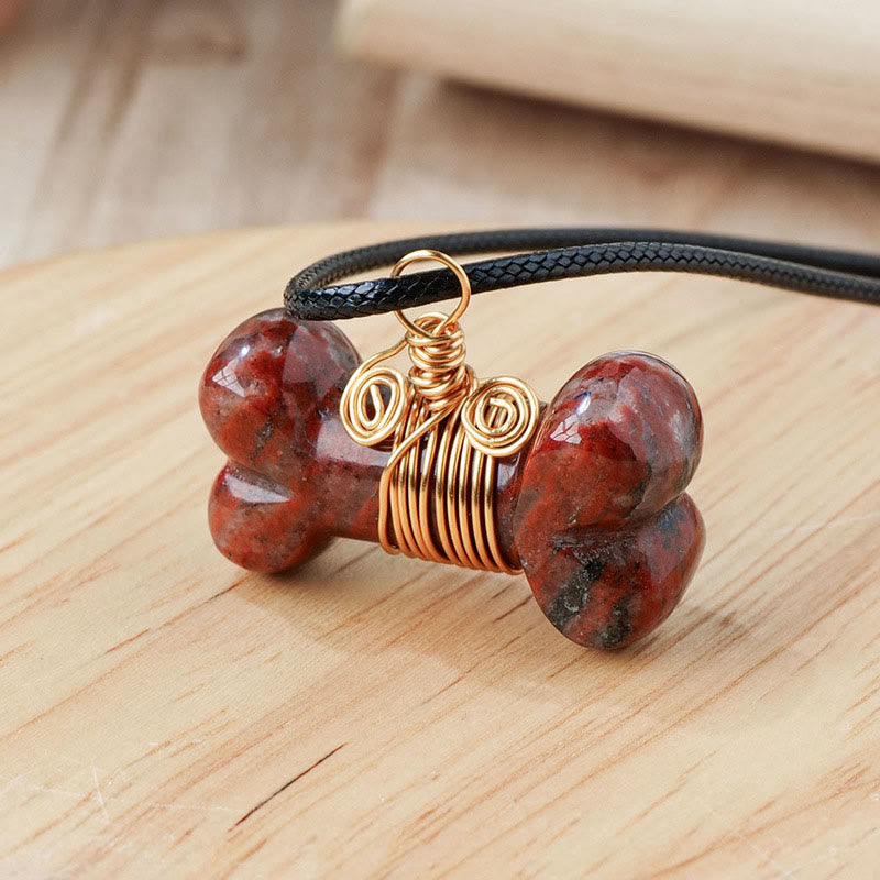 Collier pendentif Olivenorma en pierre naturelle, cristal et os - Jaspe rouge - image 11