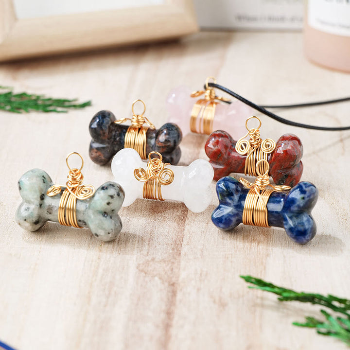 Collier pendentif Olivenorma en pierre naturelle, cristal et os - image 13