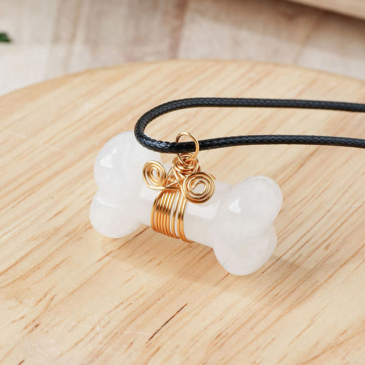 Collier pendentif Olivenorma en pierre naturelle, cristal et os - Quartz clair - image 3