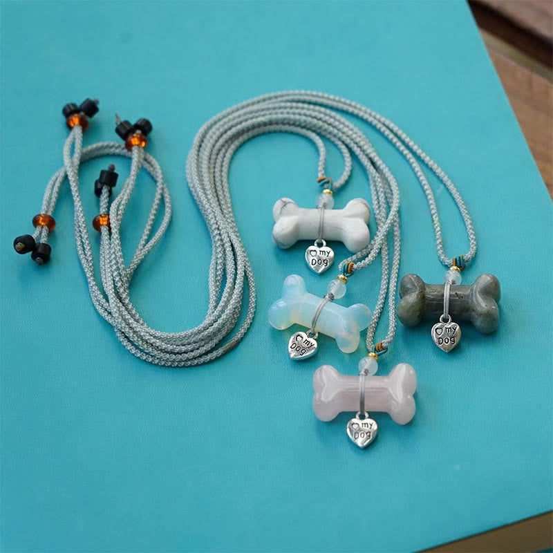 Collier pour animaux de compagnie Olivenorma en os et pierres précieuses naturelles - Corde en labradorite et grise - image 1