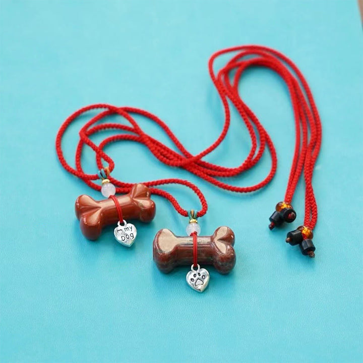 Collier pour animaux de compagnie Olivenorma en os et pierres précieuses naturelles - Obsidienne acajou et corde rouge - image 6