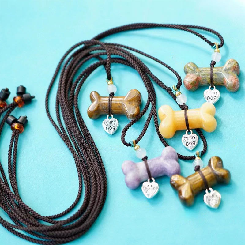 Collier pour animaux de compagnie Olivenorma en os et pierres précieuses naturelles - Aventurine jaune et corde brune - image 9