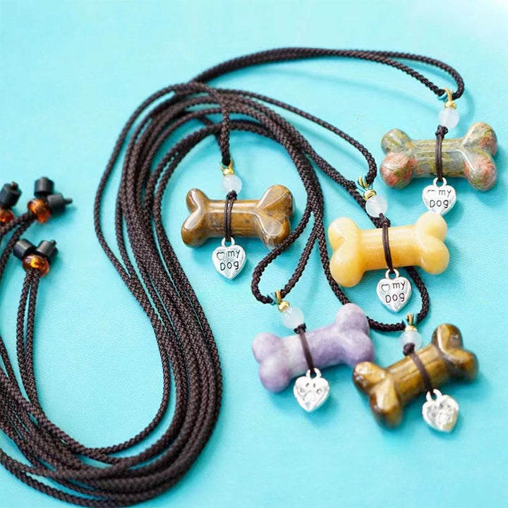 Collier pour animaux de compagnie Olivenorma en os et pierres précieuses naturelles - Aventurine jaune et corde brune - image 9