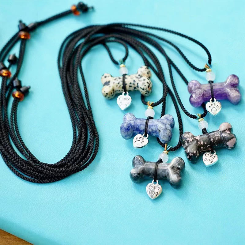 Collier pour animaux de compagnie Olivenorma en os et pierres précieuses naturelles - Rhodonite et corde noire - image 20