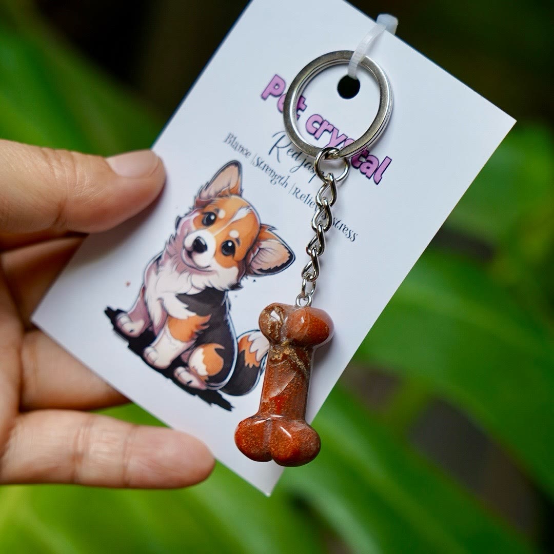 Porte-clés Olivenorma en pierre naturelle en forme d'os pour chien - Jaspe rouge - image 1