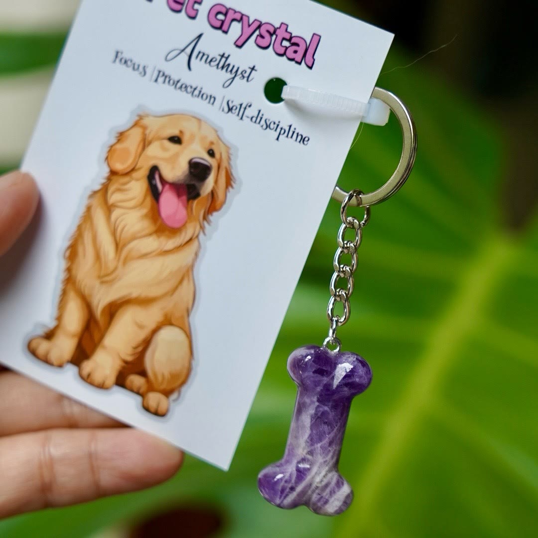 Porte-clés Olivenorma en pierre naturelle en forme d'os pour chien - Améthyste - image 7
