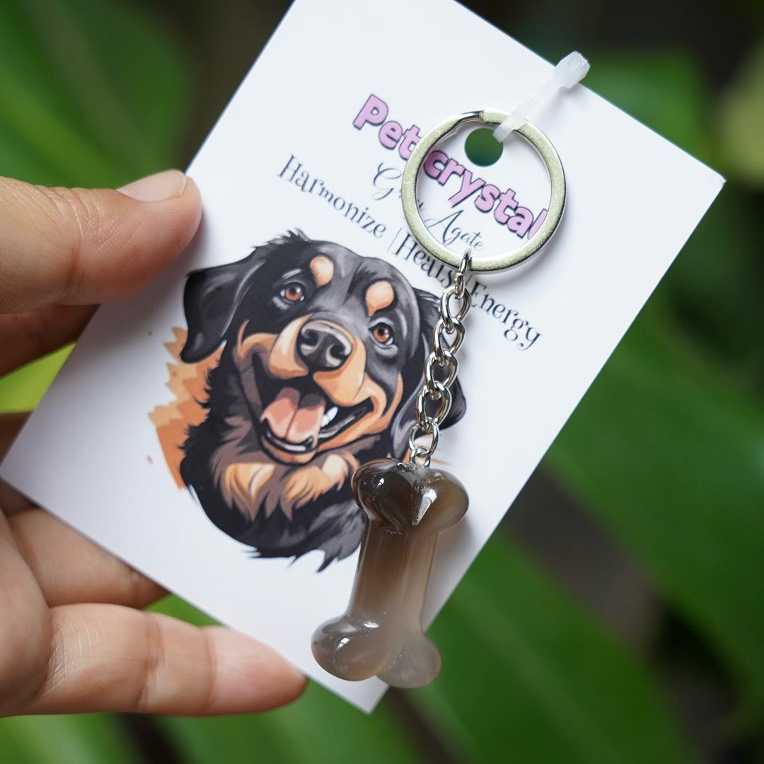 Porte-clés Olivenorma en pierre naturelle en forme d'os pour chien - Jaspe gris - image 11