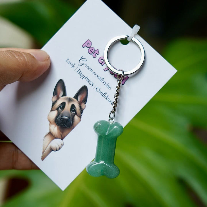 Porte-clés Olivenorma en pierre naturelle en forme d'os pour chien - Aventurine verte - image 9