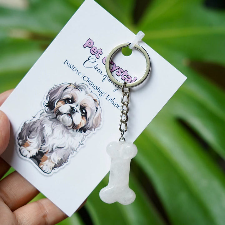 Porte-clés Olivenorma en pierre naturelle en forme d'os pour chien - Quartz clair - image 5