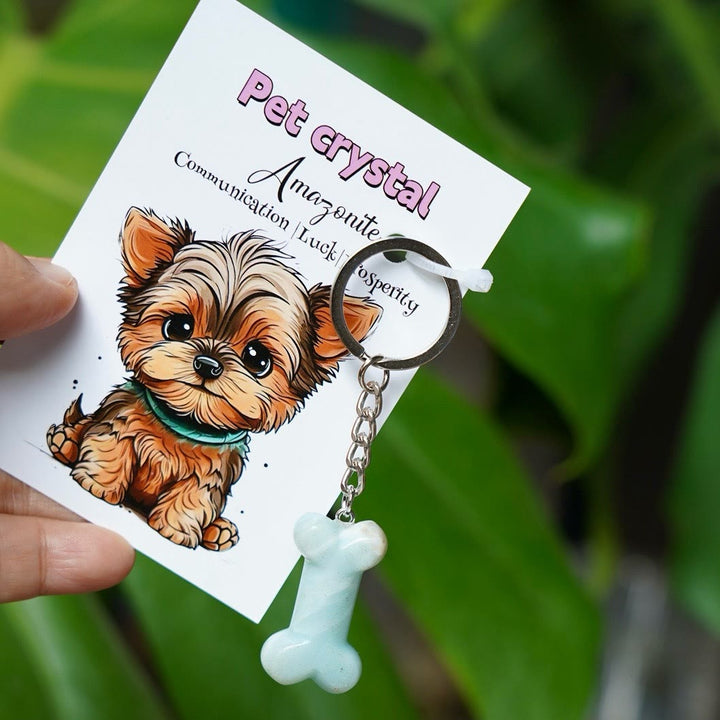 Porte-clés Olivenorma en pierre naturelle en forme d'os pour chien - Amazonite - image 17