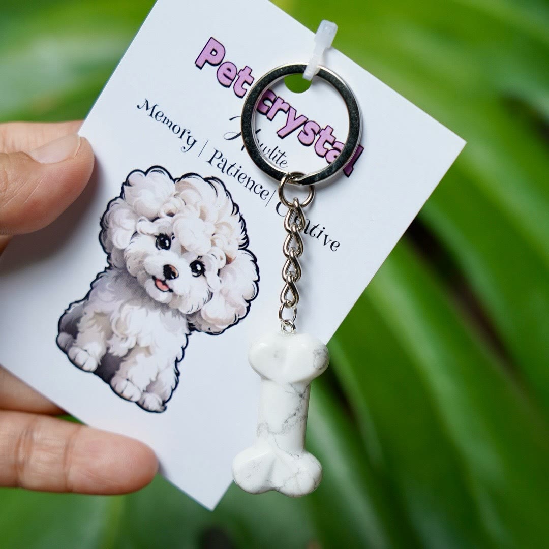 Porte-clés Olivenorma en pierre naturelle en forme d'os pour chien - Howlite blanche - image 13