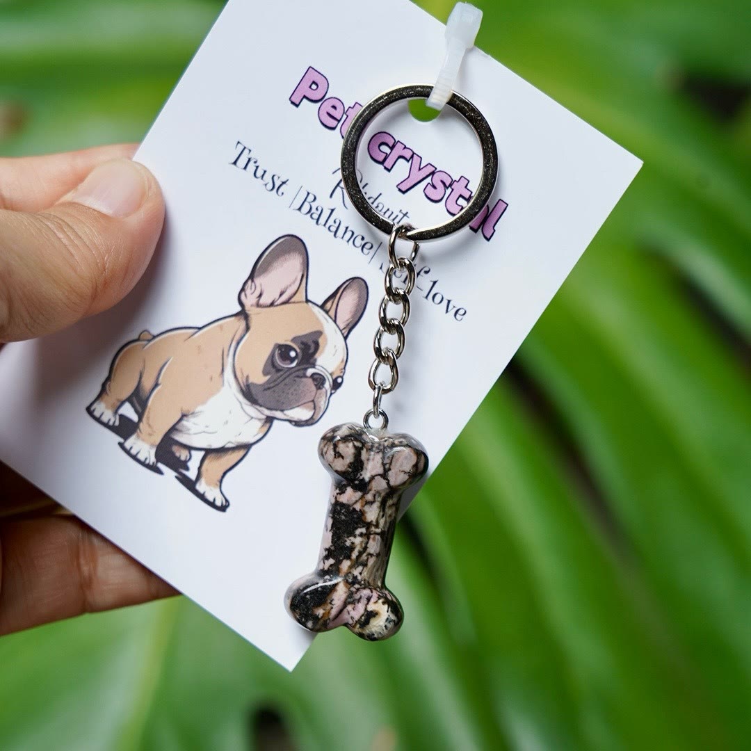 Porte-clés Olivenorma en pierre naturelle en forme d'os pour chien - Rhodonite - image 19