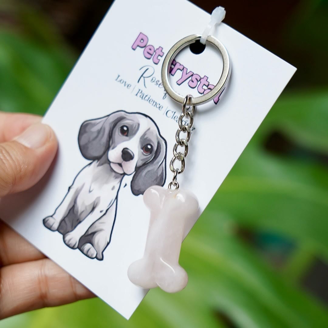 Porte-clés Olivenorma en pierre naturelle en forme d'os pour chien - Quartz rose - image 3