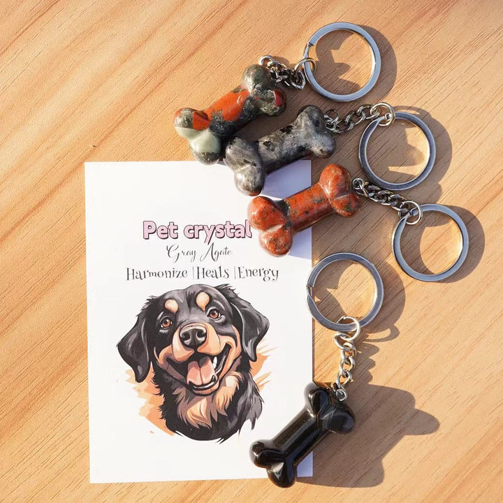 Porte-clés Olivenorma en pierre naturelle en forme d'os pour chien - image 0