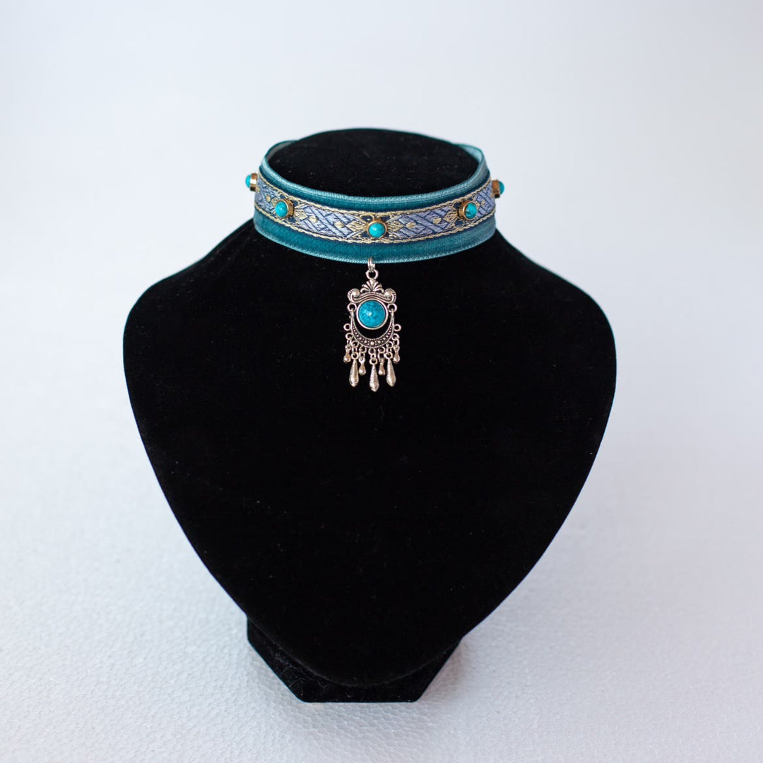 Collier pour chaton Olivenorma en velours turquoise apaisant - image 1