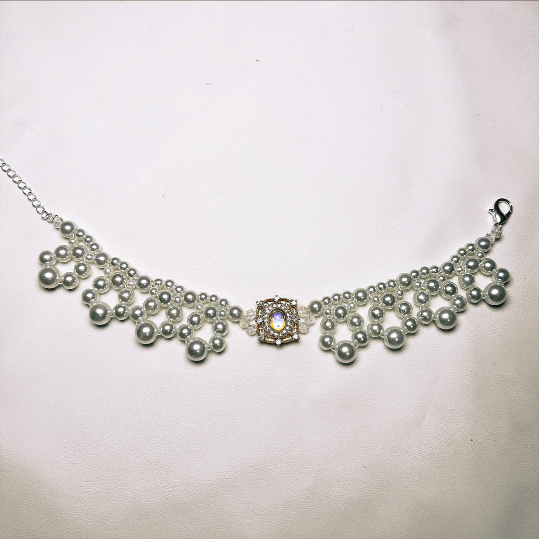 Collier vintage pour animaux de compagnie Olivenorma fait main en perles - Œil de chat et perle d'eau douce - Multicolore - XL(35-43 cm) - image 1