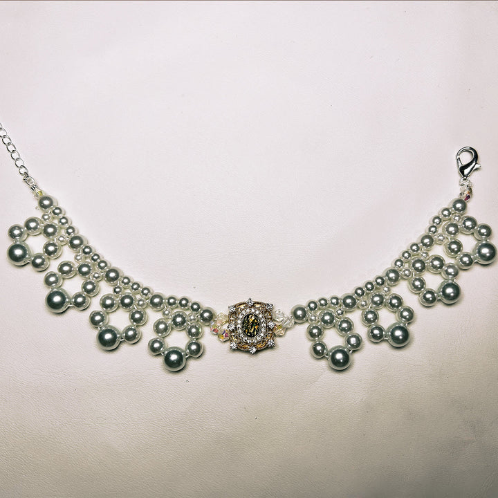Collier vintage pour animaux de compagnie Olivenorma fait main en perles - Œil de chat et perle d'eau douce - Vert foncé - XL(35-43 cm) - image 5