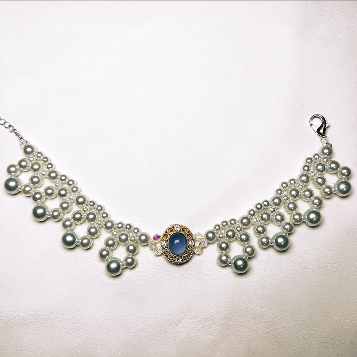 Collier vintage pour animaux de compagnie Olivenorma fait main en perles - Œil de chat et perle d'eau douce - Bleu - XL(35-43 cm) - image 4