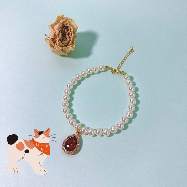 Collier élégant pour chaton Olivenorma en cristal naturel et perles - Zircon rouge - L(30+5cm) - image 1