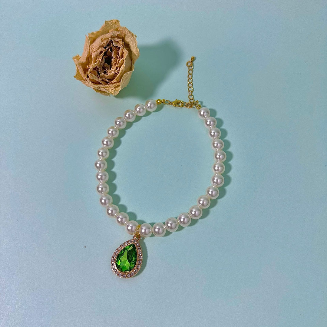 Collier élégant pour chaton Olivenorma en cristal naturel et perles - Zircon vert - L(30+5cm) - image 4