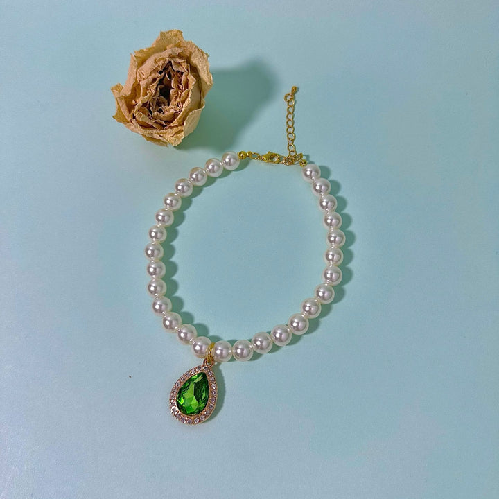 Collier élégant pour chaton Olivenorma en cristal naturel et perles - Zircon vert - L(30+5cm) - image 4