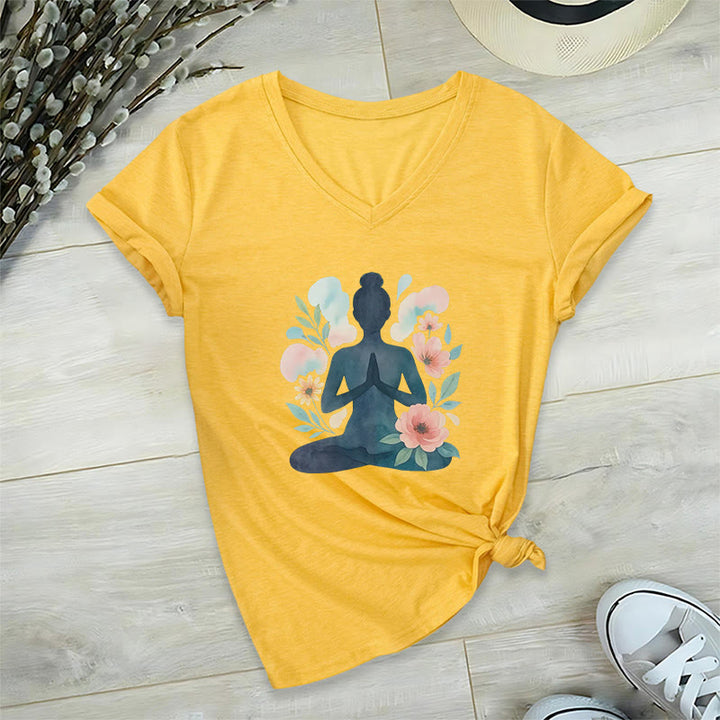 T-shirt de yoga et de méditation Olivenorma Inner Strength en coton à col en V - Jaune - 2XL - image 23