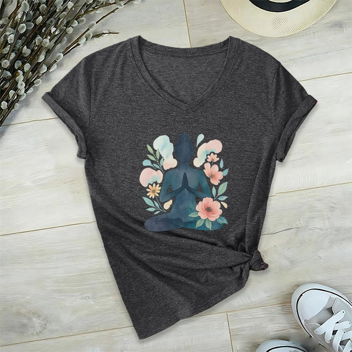 T-shirt de yoga et de méditation Olivenorma à col en V « Force intérieure » - Gris - 2XL - image 5
