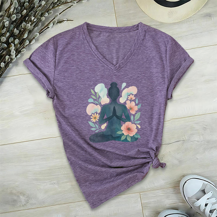 T-shirt de yoga et de méditation Olivenorma à col en V « Force intérieure » - Violet - 2XL - image 7
