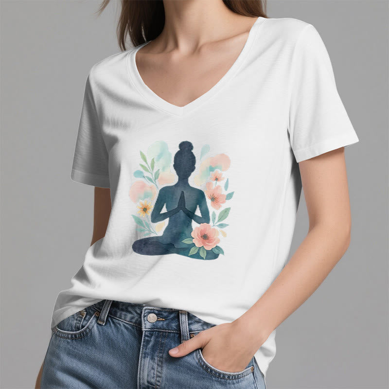 T-shirt de yoga et de méditation Olivenorma Inner Strength en coton à col en V - image 1