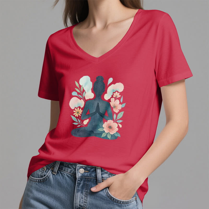 T-shirt de yoga et de méditation Olivenorma Inner Strength en coton à col en V - image 22