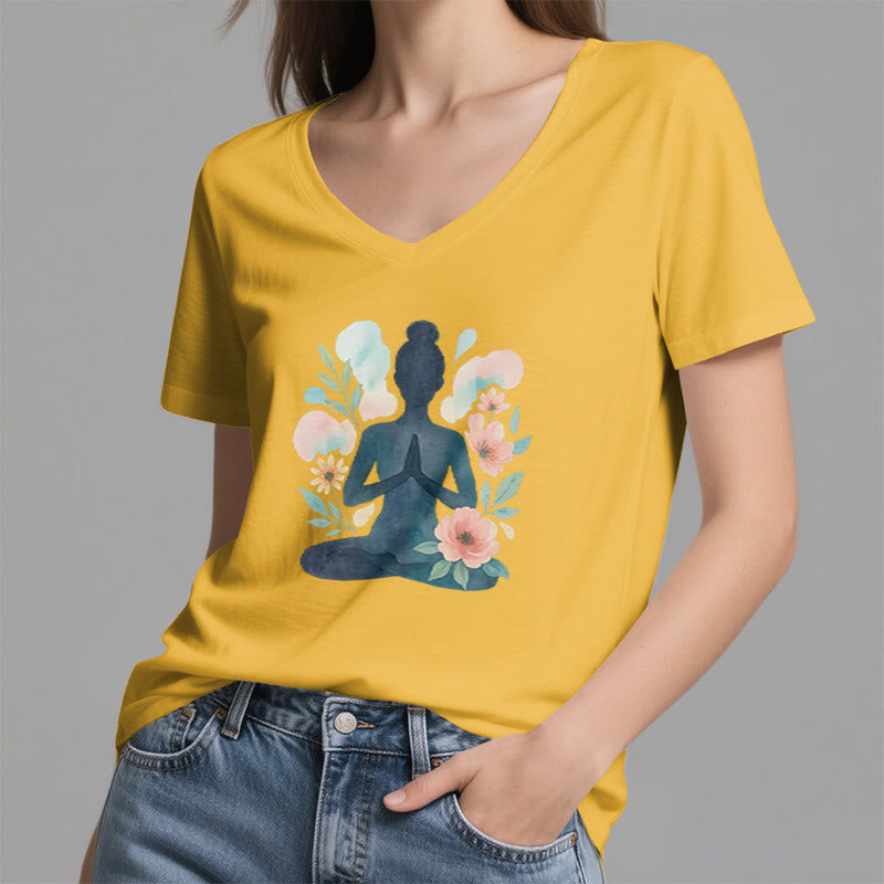 T-shirt de yoga et de méditation Olivenorma à col en V « Force intérieure » - image 24