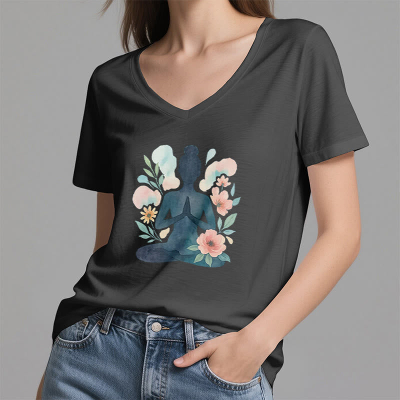 T-shirt de yoga et de méditation Olivenorma à col en V « Force intérieure » - image 6