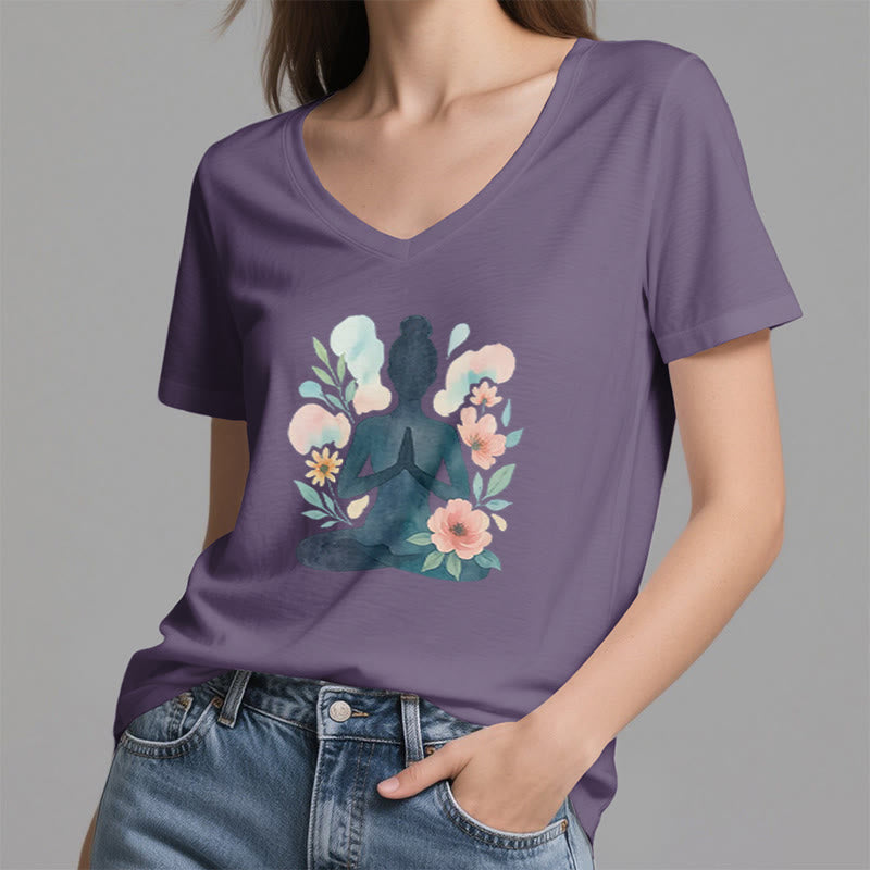 T-shirt de yoga et de méditation Olivenorma Inner Strength en coton à col en V - image 8