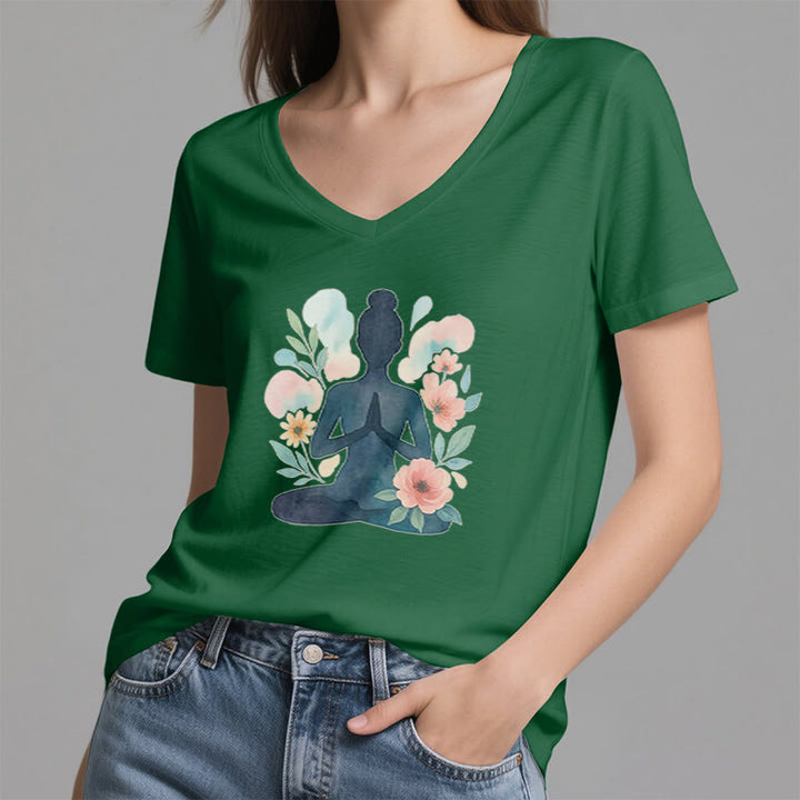 T-shirt de yoga et de méditation Olivenorma à col en V « Force intérieure » - image 18