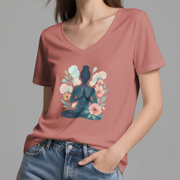 T-shirt de yoga et de méditation Olivenorma Inner Strength en coton à col en V - image 10