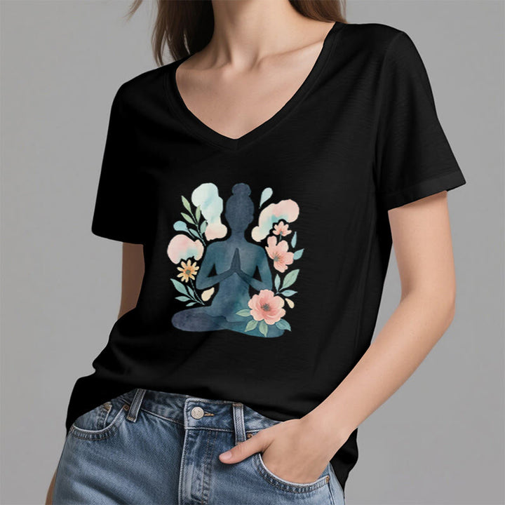 T-shirt de yoga et de méditation Olivenorma Inner Strength en coton à col en V - image 4