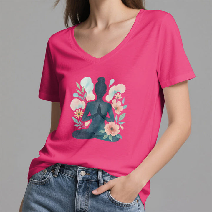 T-shirt de yoga et de méditation Olivenorma Inner Strength en coton à col en V - image 26