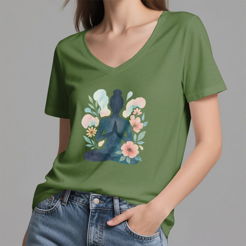 T-shirt de yoga et de méditation Olivenorma à col en V « Force intérieure » - image 20